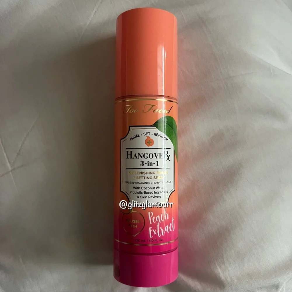 🍑Too Faced Hangover Rx 3-in-1 Replenishing Primer & Setting Spray Peach …